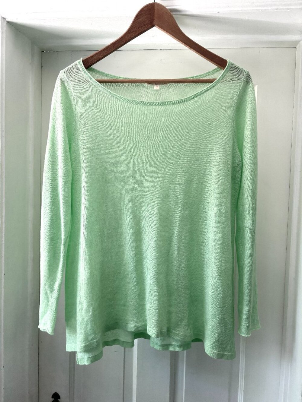Eileen Fisher Organic Linen Long Sleeve Top Mint Green Size S